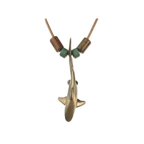 Collier Bronze –Reef Shark On Black Cord