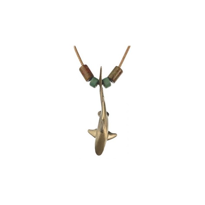 Collier Bronze –Reef Shark On Black Cord