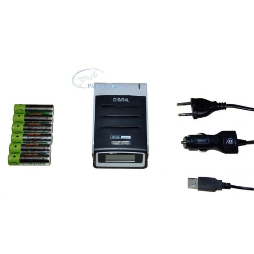  Kit Chargeur Bersub 230V+Allume cigare+4 accus LR6-Matériel de Plongée - Planet Plongée