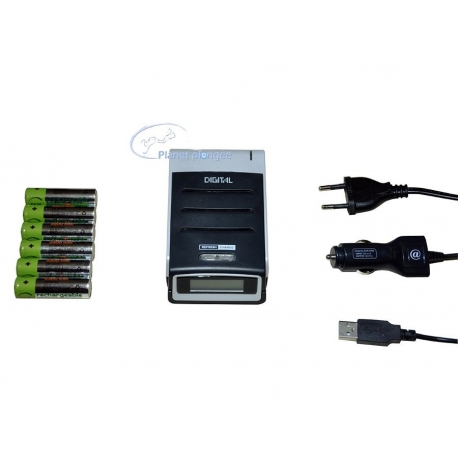 Kit Chargeur Bersub 230V+Allume cigare+4 accus LR6
