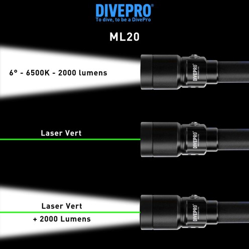 Lampe Plongée ML20 – 2000 Lumens & Laser Vert - Planet plongée